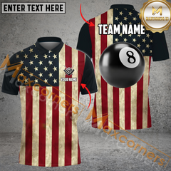 Maxcorners American Flag Pattern Billiard Jersey Personalized Name, Team Name 3D Polo Shirt (4 Colors)