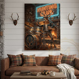Maxcorners Deer Drummer in Hunting Club with Neon Lights Wrapped Canvas