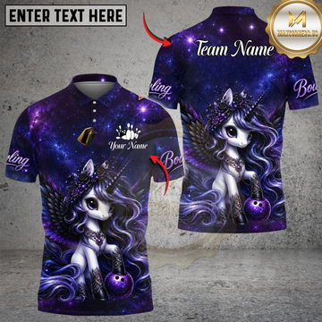 Maxcorners Bowling Unicorn Purple Galaxy Fantasy Personalized Name 3D Unisex Shirt
