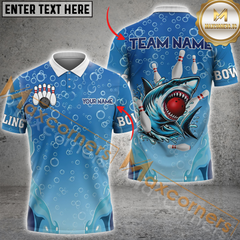 Maxcorners Shark And Bubbles Design Bowling Jersey Personalized Name, Team Name 3D Shirt