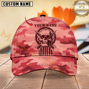 Maxcorners Darts Skull Dartboard Pink Camouflage Personalized Name 3D Cap