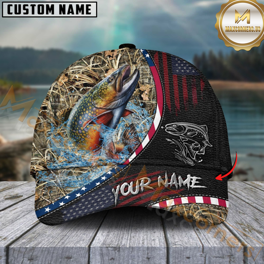 Maxcorners Fishing Camo Flag Patriot Personalized Cap (11 Breeds)
