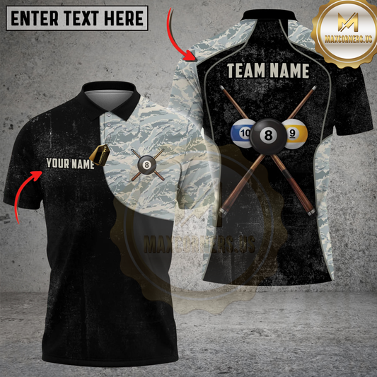 Maxcorners Billiards Ball 8 Tactical Camouflage Combat Personalized Name Shirt (4 Colors)