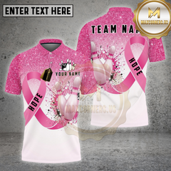 Maxcorners Bowling Shirt Pink Ribbon Hope Splash Multi Options Personalized Name, Team Name 3D Shirt