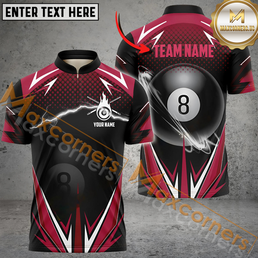 Maxcorners Billiard Burgundy Multicolor Options Personalized Name, Team Name 3D Polo Shirt (4 Colors)