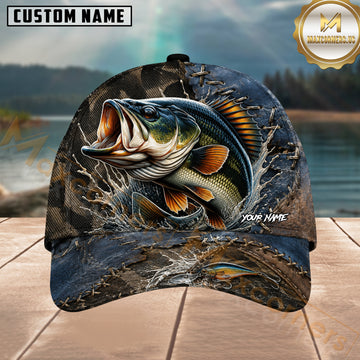 Maxcorners Fishing Largemouth Bass Stitched Leather Splash Personalized 3D Cap