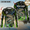 Maxcorners Fishing Green Flame Camo Design Sun Protection Personalized Name, Team Name Long Sleeve Shirt
