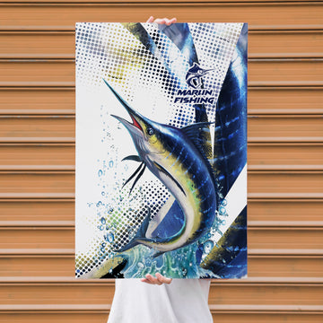 Maxcorners Marlin Fishing Clean White Modern Art Design Personalized Name 3D Poster