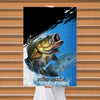 Maxcorners Largemouth Bass Fishing Blue Water Dynamic Splash Design Personalized Name 3D Poster
