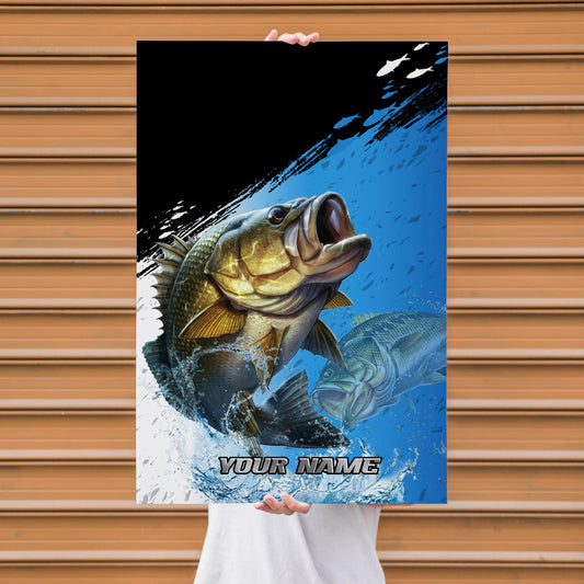 Maxcorners Largemouth Bass Fishing Blue Water Dynamic Splash Design Personalized Name 3D Poster