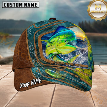 Maxcorners Fishing Mahi Mahi Leather Patch Ocean Personalized 3D Cap