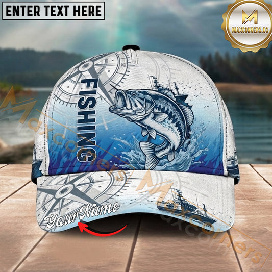 Maxcorners Fishing Vintage Nautical Graphic Personalized Name 3D Cap (12 Fish Species)