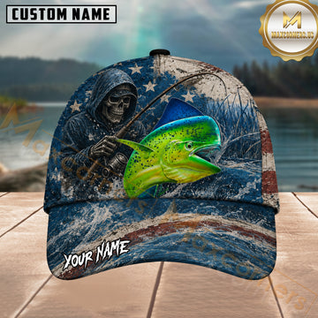 Maxcorners Fishing Skull Angler Patriotic Personalized 3D Cap