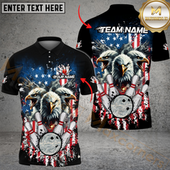 Maxcorners Bowling American Eagle Camo Ball USA Flag Multicolor Customized Name, Team Name 3D Polo Shirt