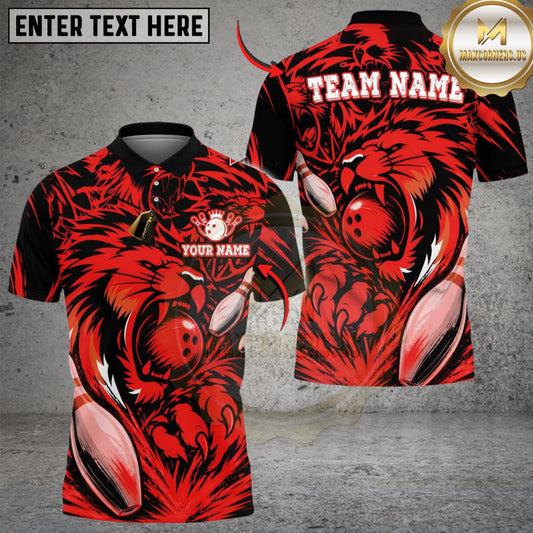 Maxcorners Bowling Gold Black Roaring Lion Design Multicolor Customized Name, Team Name 3D Shirts