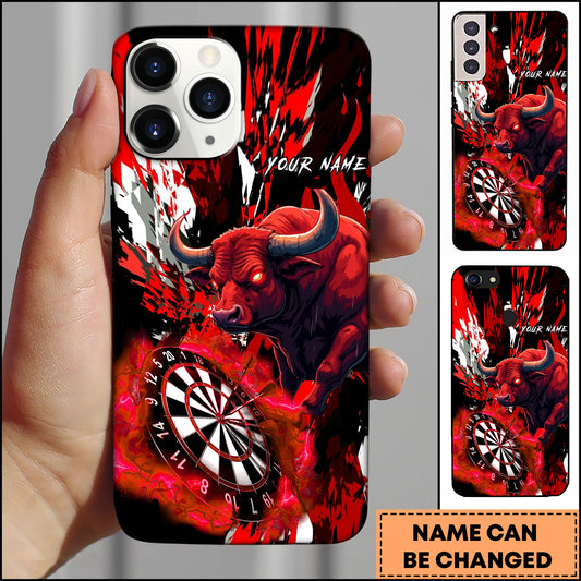 Maxcorners Darts Red Bull With Dartboard Fire Splash Effect Personalized Name Phone Case