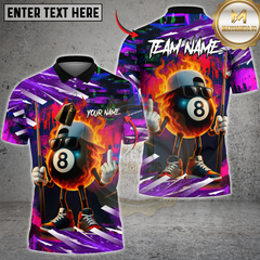Maxcorners Billiards Street Style Flaming 8-Ball Multicolor Customized Name, Team Name 3D Shirt