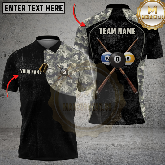 Maxcorners Billiards Ball 8 Tactical Camouflage Combat Personalized Name Shirt (4 Colors)