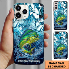 Maxcorners Mahi-mahi Fishing Phone Case Blue Water Splash Fish Art Personalized Name 3D Phone Case