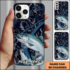 Maxcorners Chinook Fishing Dark Water Topographic Pattern Personalized Name Phone Case