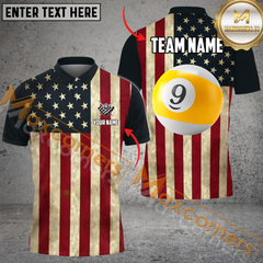 Maxcorners American Flag Pattern Billiard Jersey Personalized Name, Team Name 3D Polo Shirt (4 Colors)