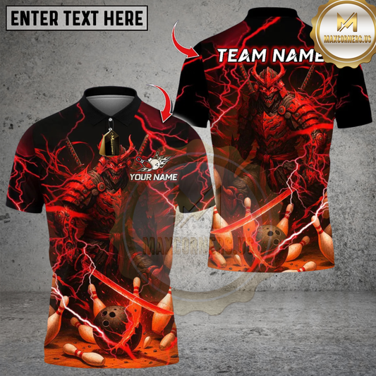 Maxcorners Oni Samurai Warrior With Bowling Multicolor Customized Name, Team Name 3D Shirts