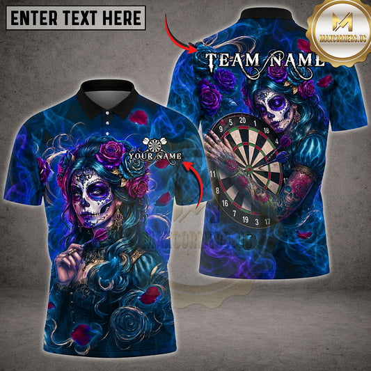 Maxcorners Darts Sugar Skull Woman Roses Dartboard Multiple Options Personalized Name, Team Name 3D Shirt
