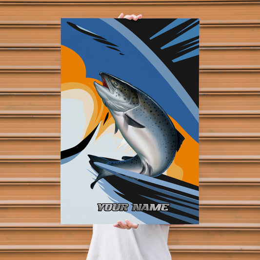 Maxcorners Salmon Fishing Abstract Motion Wave Design Personalized Name 3D Poster
