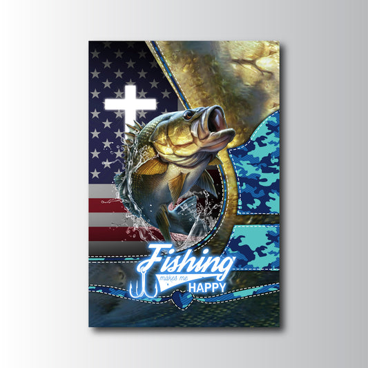 Maxcorners Largemouth Bass Fishing Faith Cross American Flag Design Personalized Name 3D Poster