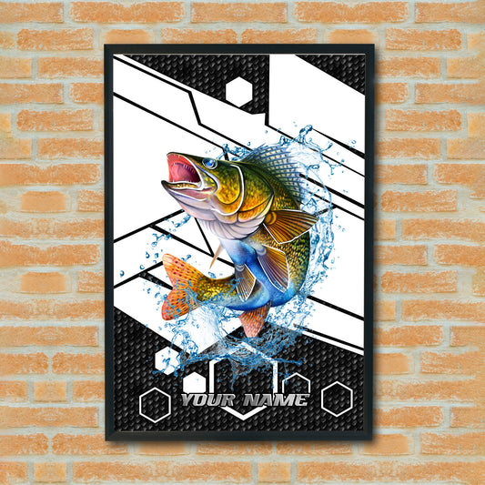 Maxcorners Walleye Fishing Tech Carbon Geometry Splash Design Personalized Name 3D Poster