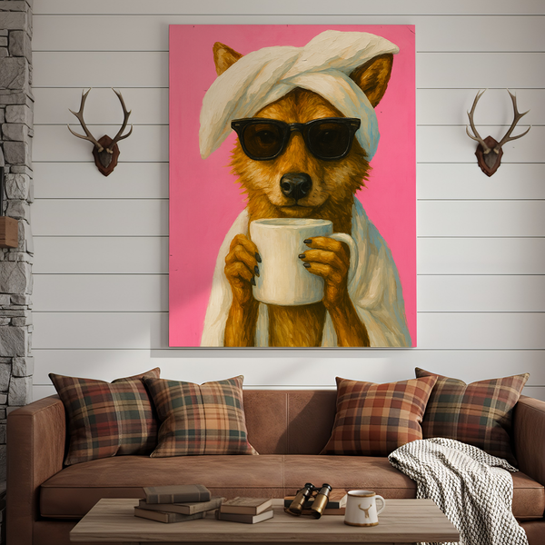 Maxcorners Wolf Morning Coffee 3D Wrapped Canvas
