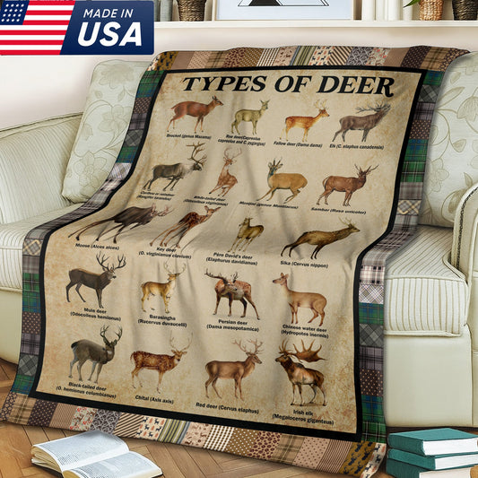 Maxcorners Types of Deer Hunting Fleece Blanket - Perfect Cabin & Lodge Decor - Cozy Wildlife Lover Gift LM1611