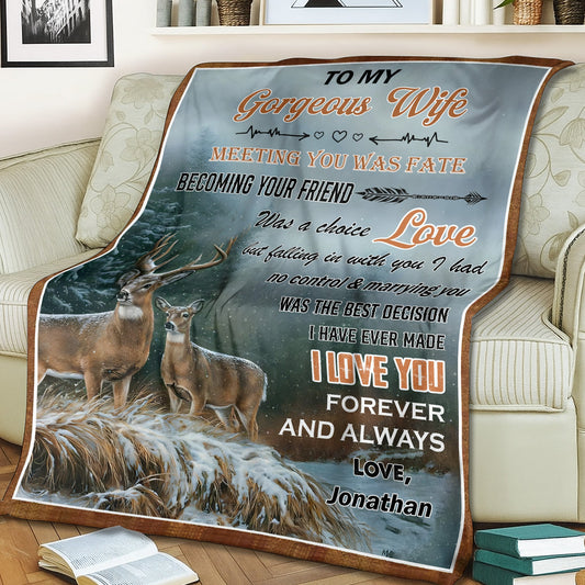 Maxcorners Personalized Meeting You Was Fate Fleece Blanket- Custom Deer Couple Blanket, Heartfelt Wife Gift LM1611