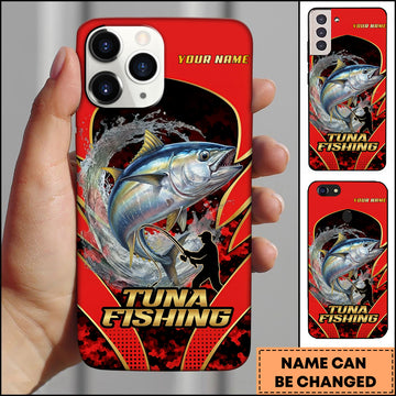 Maxcorner Tuna Fishing Jumping Water Fisherman Silhouette Personalized Name 3D Phone Case