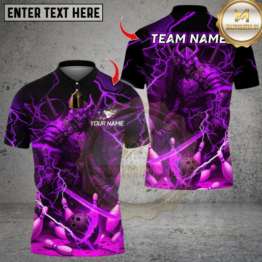Maxcorners Oni Samurai Warrior With Bowling Multicolor Customized Name, Team Name 3D Shirts