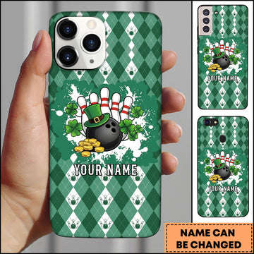 Maxcorners Bowling Phonecase St Patrick Leprechaun Hat Argyle Splash Personalized Name 3D Phone Case