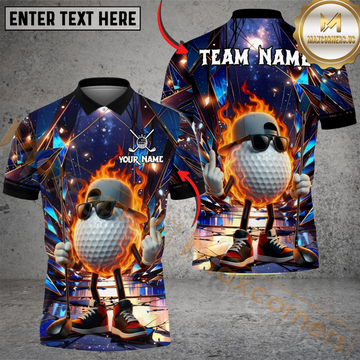 Maxcorners Savage Fireball Funny Golf Polo Customized Name, Team Name 3D Shirts