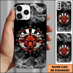 Maxcorners Darts Angry Bull With Dartboard Smoke Effect Design Personalized Name Phone Case