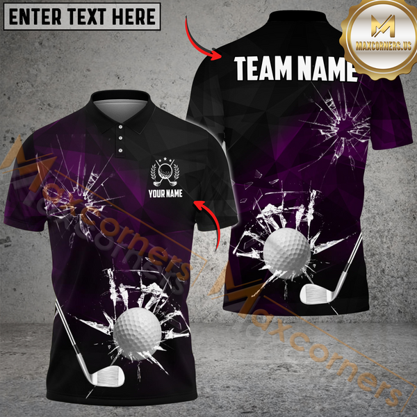 Maxcorners Cracked Glass Effect Golf Shirt, Customized Name & Team Name 3D Shirts (4 Colors)