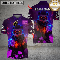 Maxcorners Bowling Bear Dark Flame Multicolor Customized Name, Team Name 3D Shirts