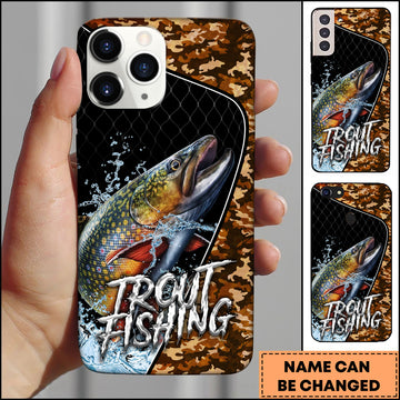 Maxcorners Trout Fishing Black Brown Camo Personalized Name 3D Phone Case