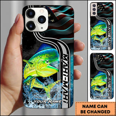 Maxcorners Mahi-mahi Fishing American Flag Water Splash Art Personalized Name Phone Case