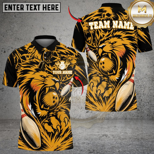 Maxcorners Bowling Gold Black Roaring Lion Design Multicolor Customized Name, Team Name 3D Shirts