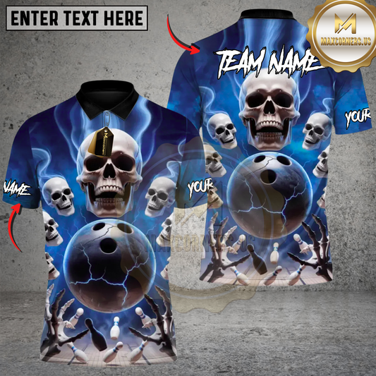 Maxcorners Bowling Skull Force Bowling Attack Multicolor Customized Name, Team Name 3D Shirts