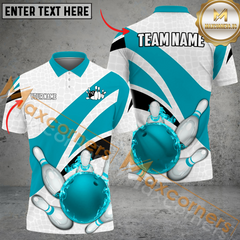 Maxcorners Ribbon Pattern Bowling Jersey Multicolor Option Customized Name, Team Name 3D Polo Shirt
