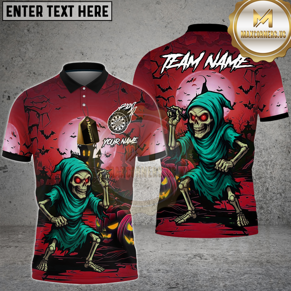 Maxcorners Dart Shirt Skeleton Halloween Theme Multioptions Personalized Name, Team Name Unisex 3D Shirt (4 Colors)