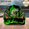 Maxcorners Fishing Green Flame Gold Accent Personalized Name 3D Shirt (13 Fish Species)
