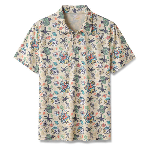 Maxcorners Tropical Wilderness Skull Men's Golf Polo Shirt, Skull Golf Shirt, Gift For Golfers