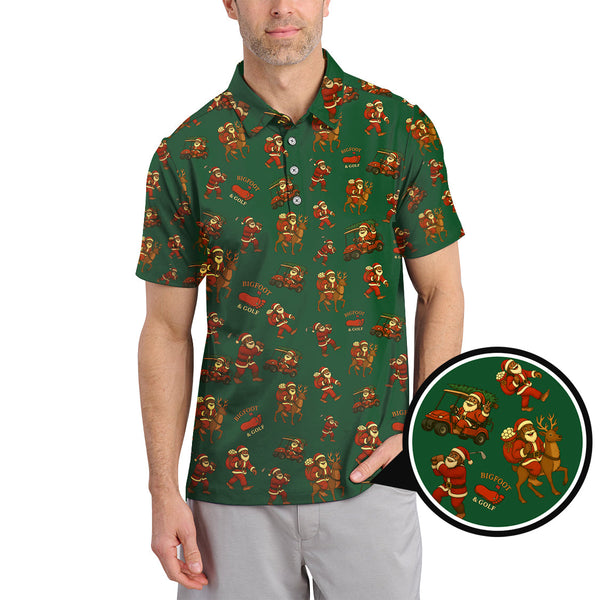 Maxcorners Christmas Golf Shirt, Funny Pattern Golf Shirt, Bigfoot Golf Shirt For Men