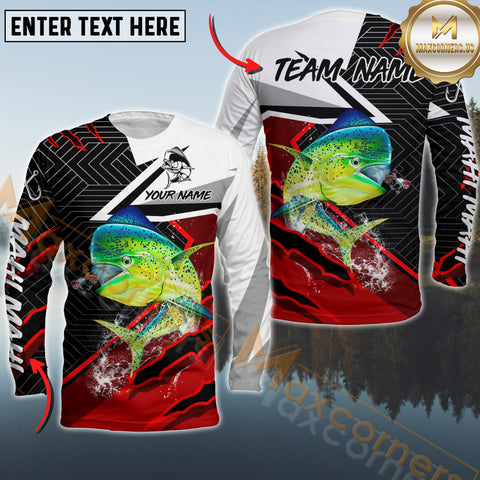 Maxcorners Mahi-Mahi Fishing Gradient Red Pattern Sport Custom Name & Team Name 3D Shirts